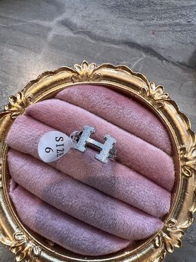 Silver H Initial Ring size 6 stainless steel plated silver